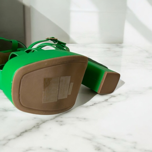 Green Strappy Caged Chunky Heel Women's Sandals Sz 7.5 Brand New - Picture 6 of 6